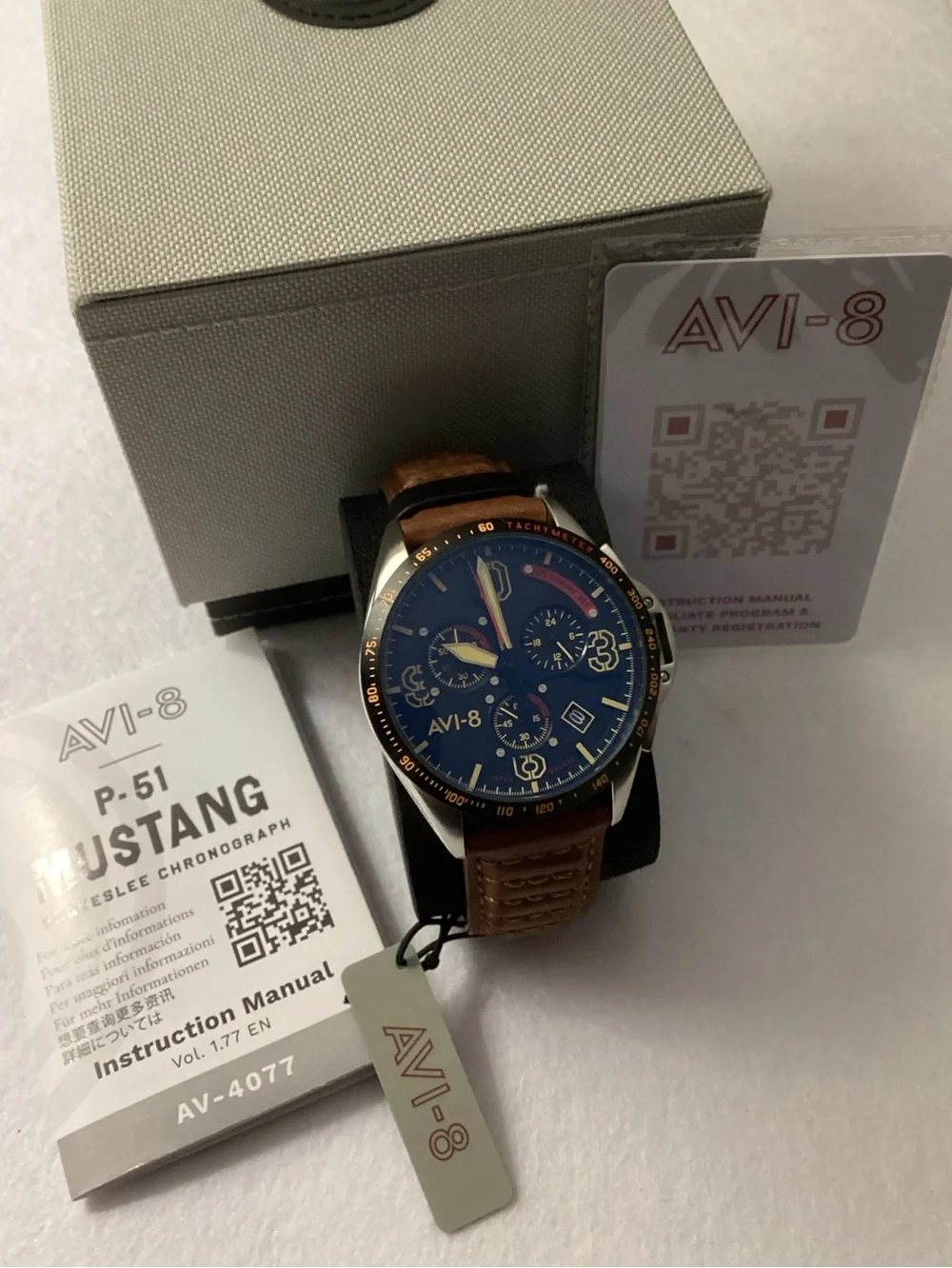 AVI-8  P-51 Mustang Blakeslee Bronze Oak Brown Genuine Leather Strap Watch, 43mm